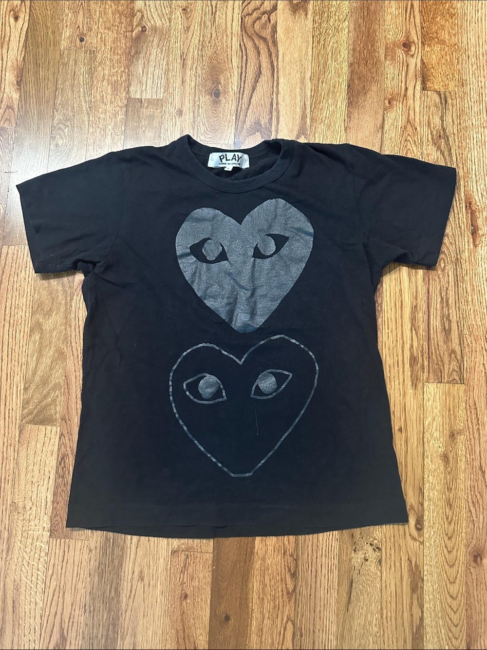 Comme des Garcons PLAY Black Tee with Double Heart Motifs